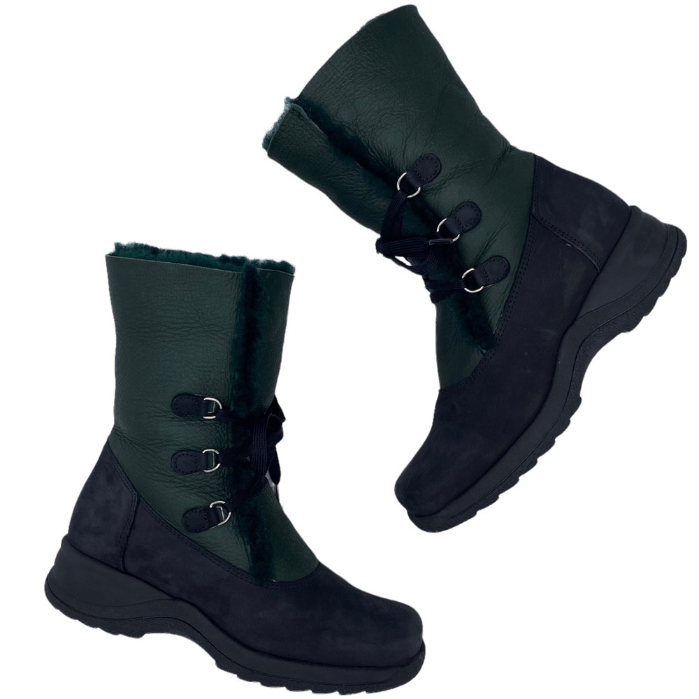 La Canadienne Green Leather Suede Shearling Winter Boot Size 6
